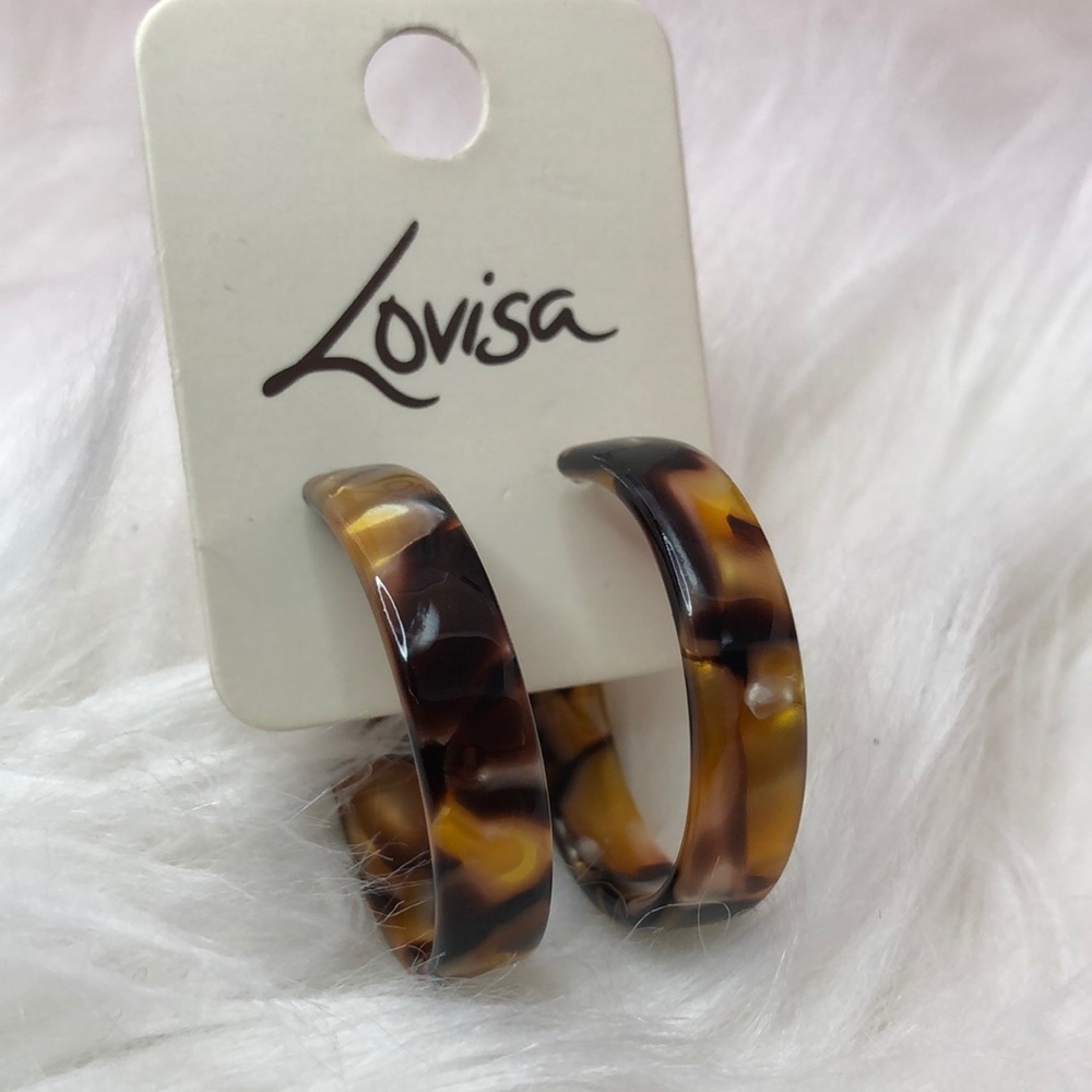 NWT Marbled Brown and Gold Open Hoop Earrings